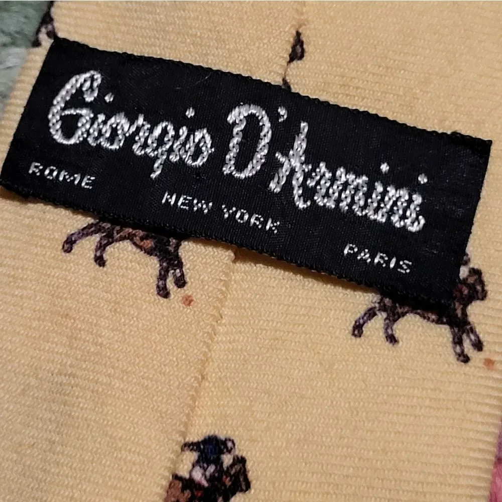 Vintage Giorgio Armani Polo Horse Print Neck Tie Wool Yellow